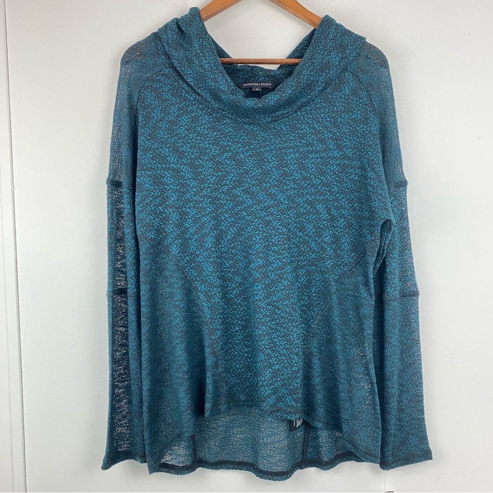 Signature Studio size Medium Women’s Green Black Cowl Neck Sweater NWT